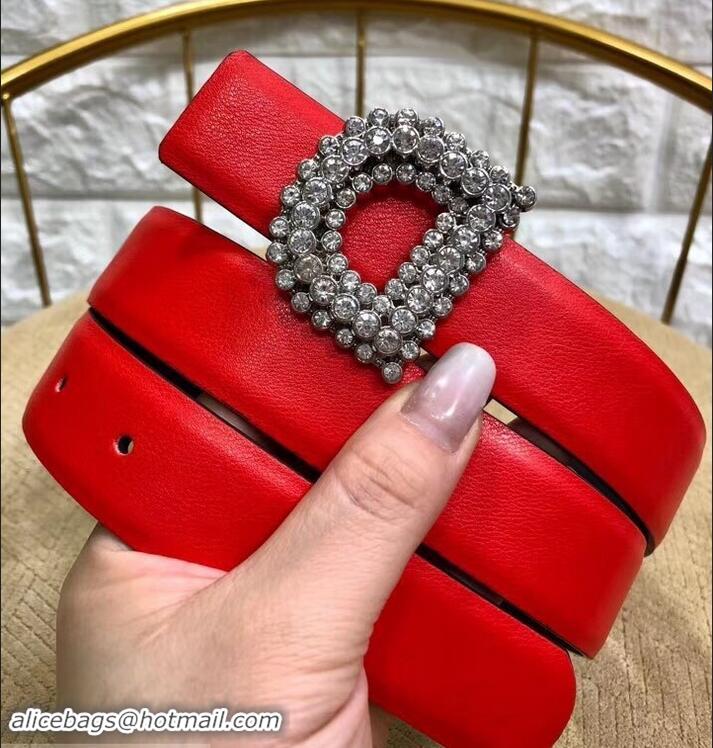 Discounts Dior Width 3cm Crystal D Buckle Belt 931038 Red