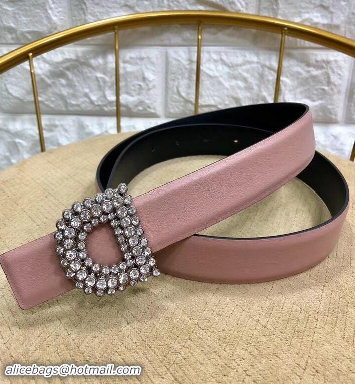 Classic Specials Dior Width 3cm Crystal D Buckle Belt 931038 Nude Pink