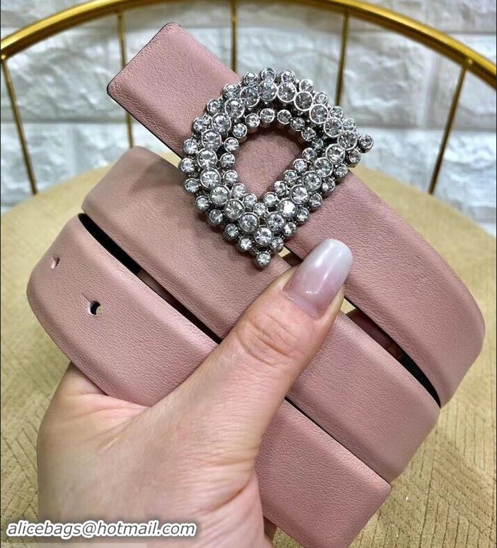 Classic Specials Dior Width 3cm Crystal D Buckle Belt 931038 Nude Pink