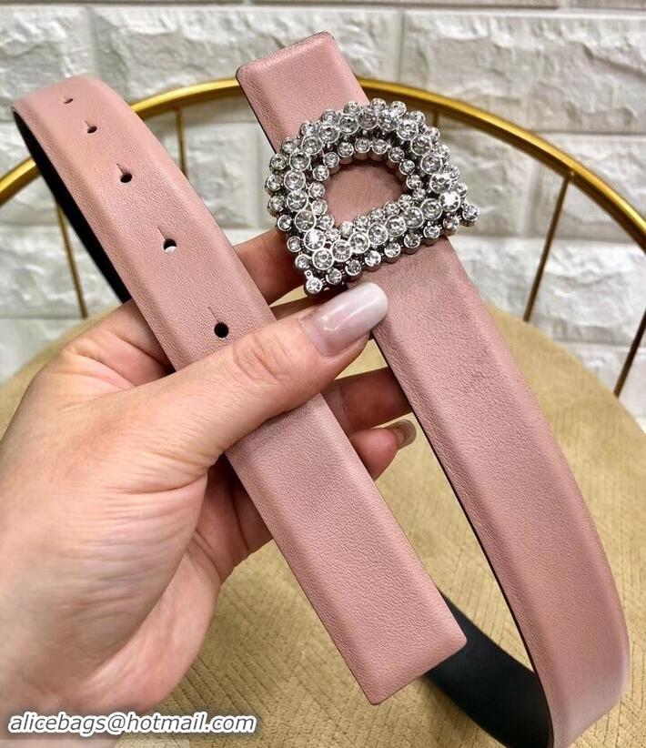 Classic Specials Dior Width 3cm Crystal D Buckle Belt 931038 Nude Pink