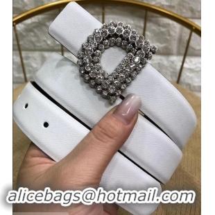 Best Price Dior Width 3cm Crystal D Buckle Belt 931038 White