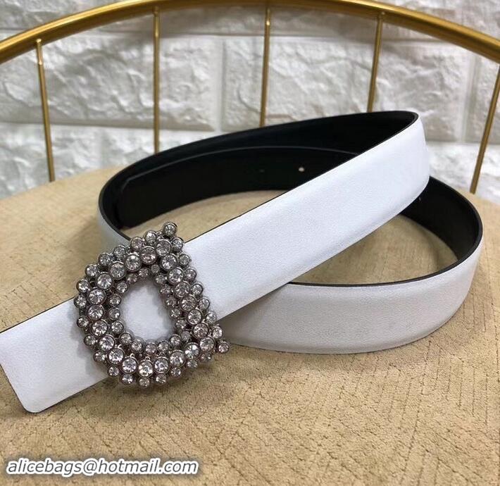 Best Price Dior Width 3cm Crystal D Buckle Belt 931038 White