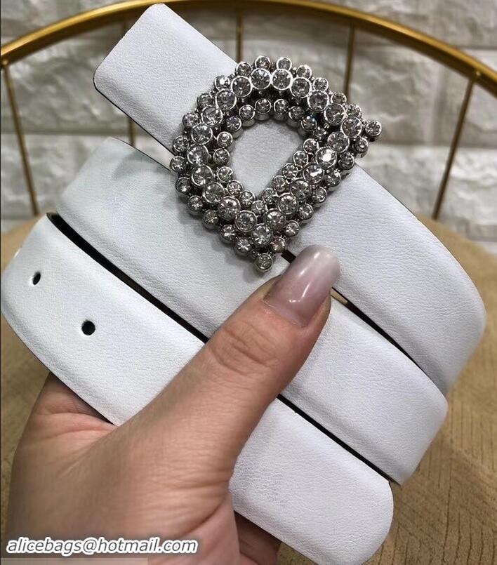 Best Price Dior Width 3cm Crystal D Buckle Belt 931038 White