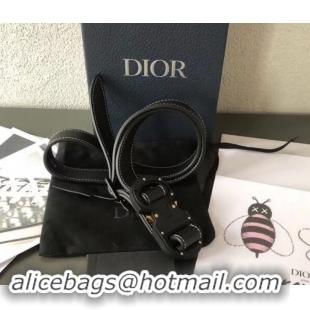 Well Crafted Dior Width 2.5cm Belt with Round CD Buckle in Grained Calfskin 931041 Black