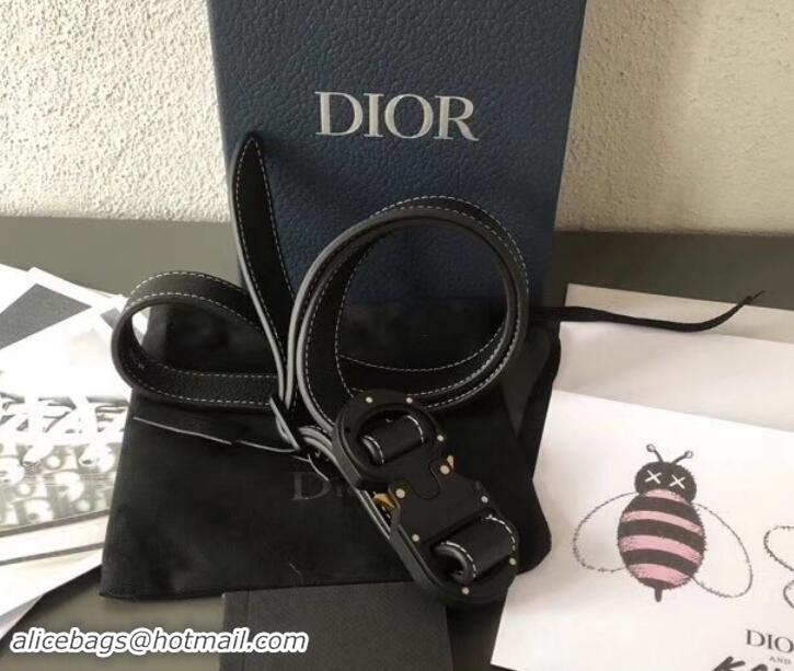 Well Crafted Dior Width 2.5cm Belt with Round CD Buckle in Grained Calfskin 931041 Black