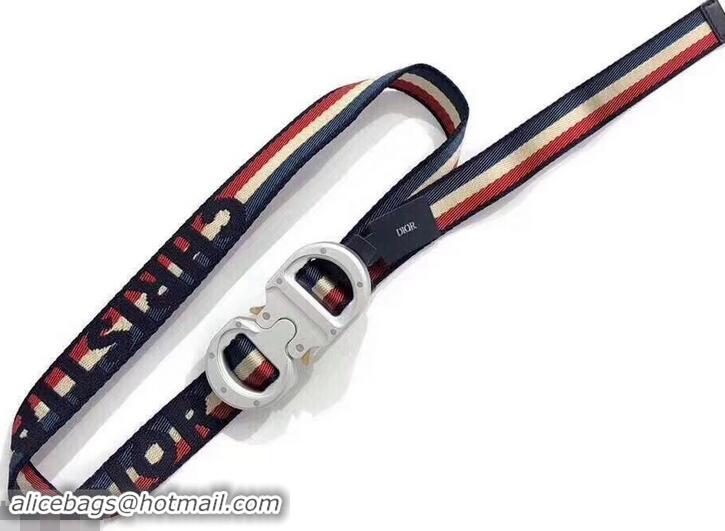 Luxury Hot Dior Width 2.5cm Belt with Round CD Buckle in Canvas 931042 Striped Blue/Red/Beige