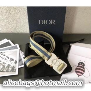 New Stylish Dior Width 2.5cm Belt with Square CD Buckle in 931043 Canvas Striped Beige/Blue