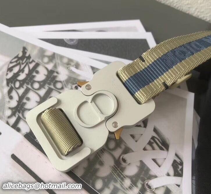 New Stylish Dior Width 2.5cm Belt with Square CD Buckle in 931043 Canvas Striped Beige/Blue