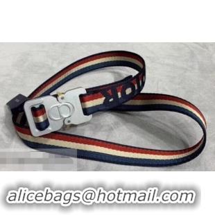 Best Quality Dior Width 2.5cm Belt with Square CD Buckle in 931043 Canvas Striped Blue/Red/Beige