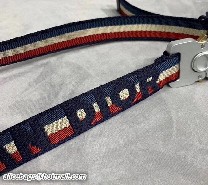 Best Quality Dior Width 2.5cm Belt with Square CD Buckle in 931043 Canvas Striped Blue/Red/Beige