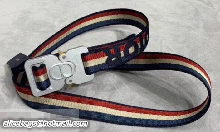 Best Quality Dior Width 2.5cm Belt with Square CD Buckle in 931043 Canvas Striped Blue/Red/Beige