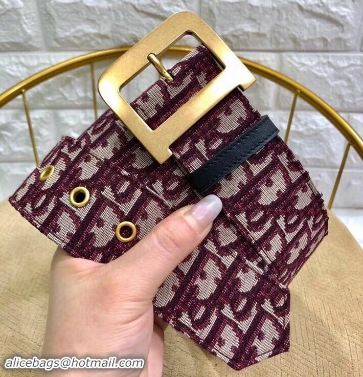 Best Luxury Dior Width 5cm Oblique Jacquard Canvas Diorquake Belt 931044 Burgundy