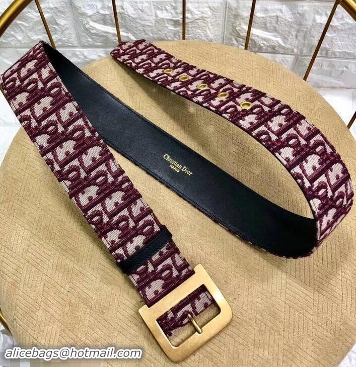 Best Luxury Dior Width 5cm Oblique Jacquard Canvas Diorquake Belt 931044 Burgundy