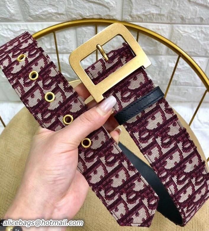 Best Luxury Dior Width 5cm Oblique Jacquard Canvas Diorquake Belt 931044 Burgundy