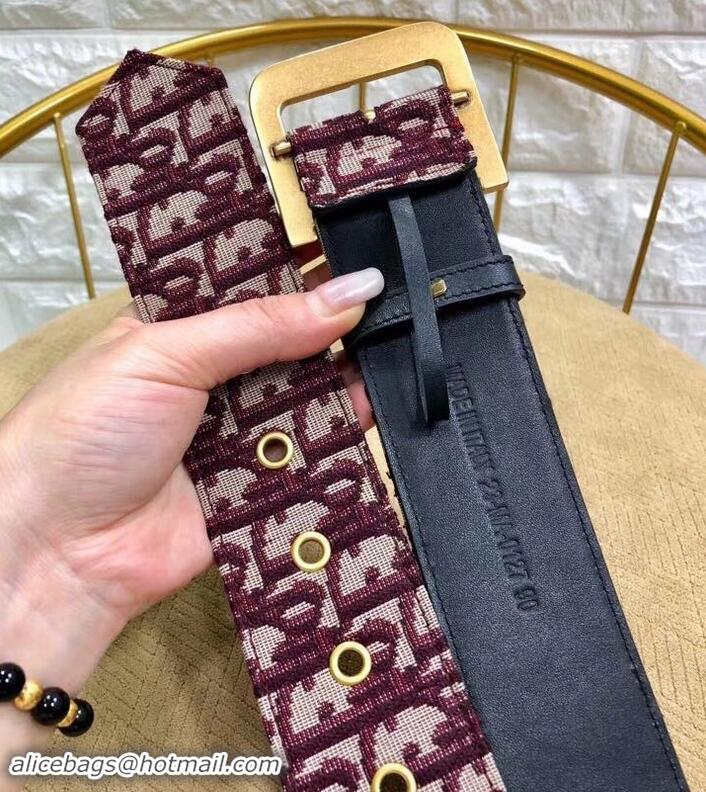 Best Luxury Dior Width 5cm Oblique Jacquard Canvas Diorquake Belt 931044 Burgundy