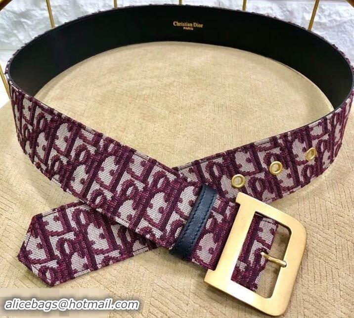 Best Luxury Dior Width 5cm Oblique Jacquard Canvas Diorquake Belt 931044 Burgundy