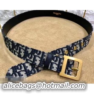 Luxury Classic Dior Width 3.4cm Oblique Jacquard Canvas Diorquake Belt 931045 Blue