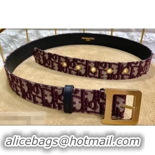 Stylish Classic Dior Width 3.4cm Oblique Jacquard Canvas Diorquake Belt 931045 Burgundy