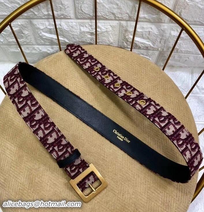 Stylish Classic Dior Width 3.4cm Oblique Jacquard Canvas Diorquake Belt 931045 Burgundy