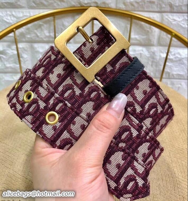 Stylish Classic Dior Width 3.4cm Oblique Jacquard Canvas Diorquake Belt 931045 Burgundy