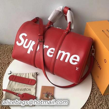 Hot Sell Louis Vuitton Original Epi Leather SUPREME Keepall 45CM Strap M53419 Red