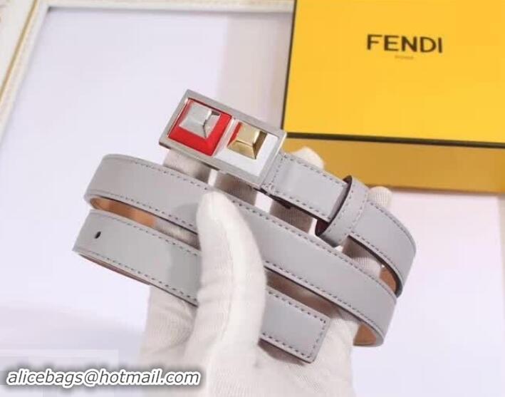 Elegant Fendi Rainbow Leather Belt 20mm Width 931048 Light Grey