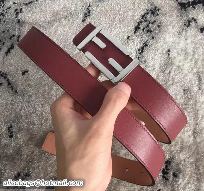 Classic Hot Fendi FF Buckle Belt in Calfskin 30mm Width 931050 Burgundy