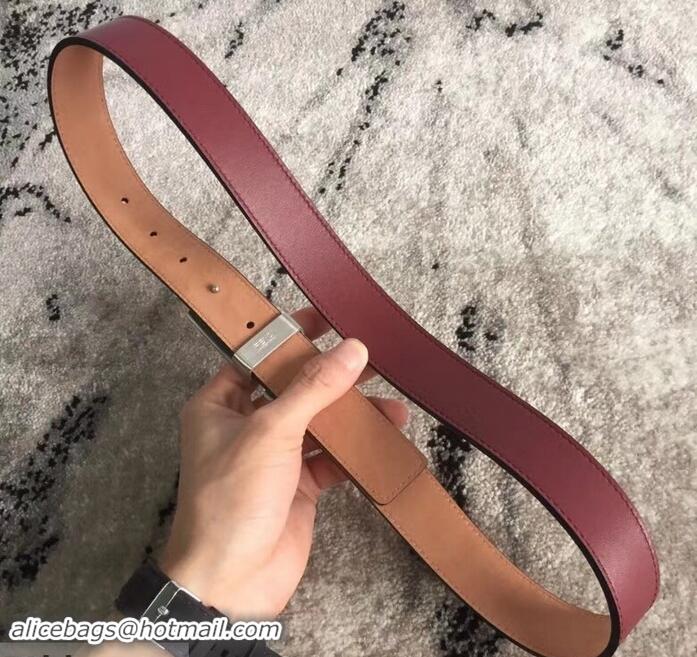 Classic Hot Fendi FF Buckle Belt in Calfskin 30mm Width 931050 Burgundy