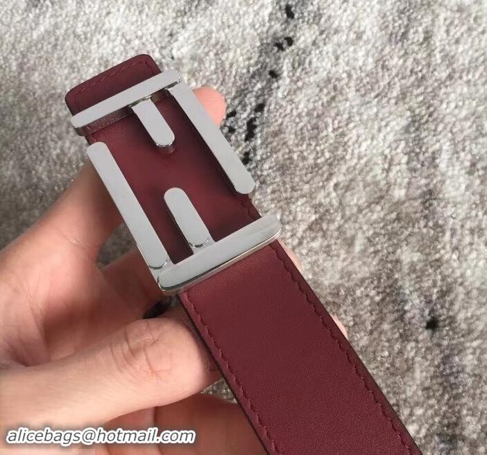 Classic Hot Fendi FF Buckle Belt in Calfskin 30mm Width 931050 Burgundy