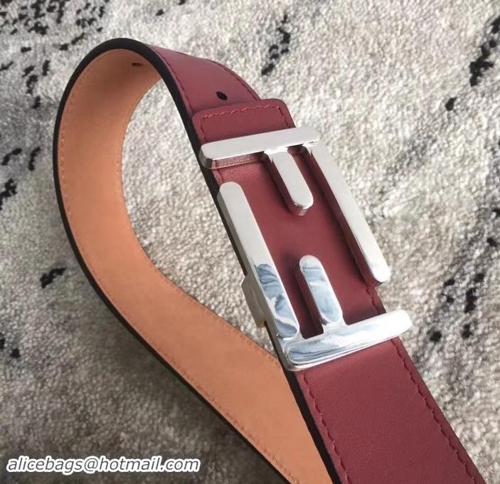 Classic Hot Fendi FF Buckle Belt in Calfskin 30mm Width 931050 Burgundy