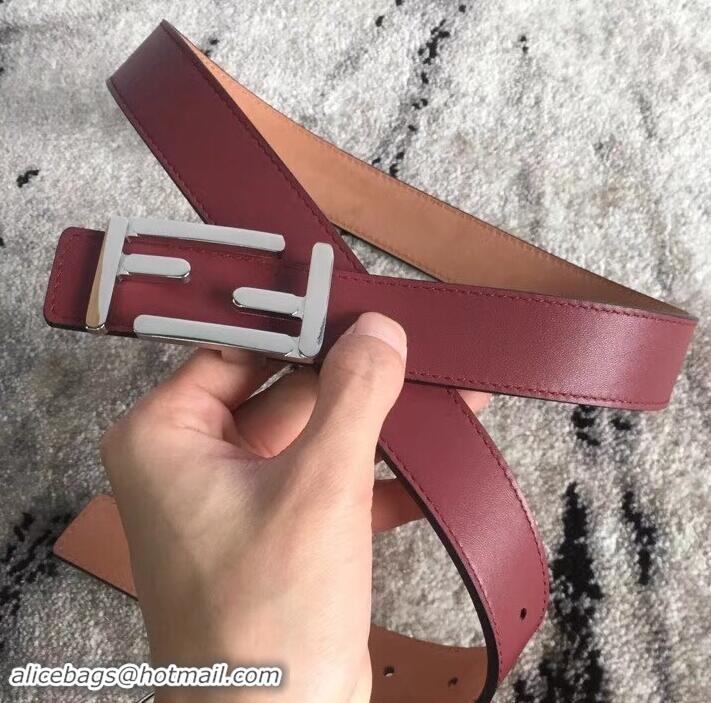 Classic Hot Fendi FF Buckle Belt in Calfskin 30mm Width 931050 Burgundy