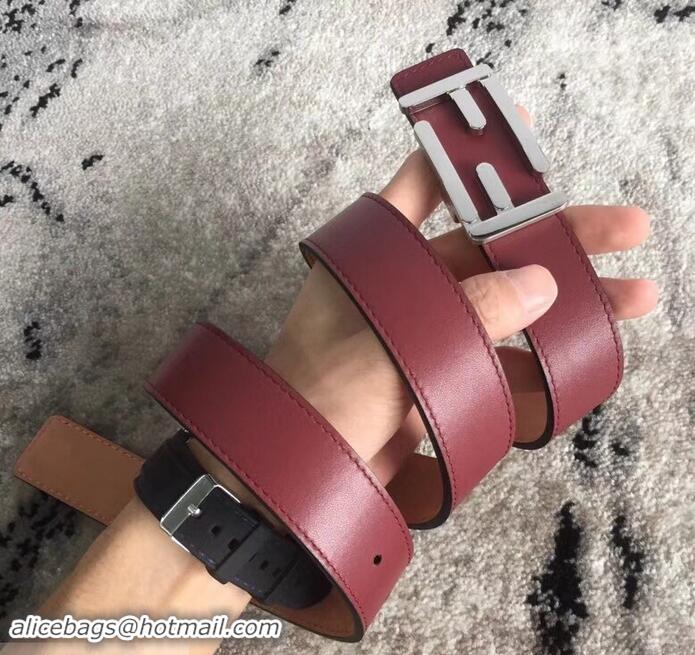 Classic Hot Fendi FF Buckle Belt in Calfskin 30mm Width 931050 Burgundy