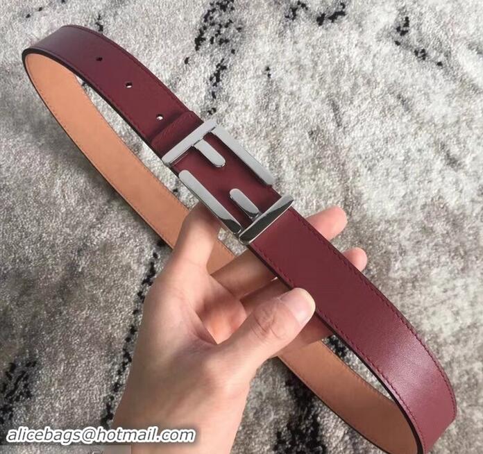 Classic Hot Fendi FF Buckle Belt in Calfskin 30mm Width 931050 Burgundy