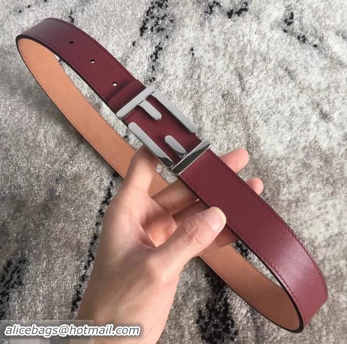 Classic Hot Fendi FF Buckle Belt in Calfskin 30mm Width 931050 Burgundy