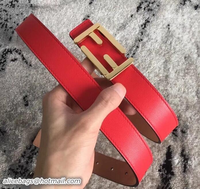 Luxury Fendi FF Buckle Belt in Calfskin 30mm Width 931050 Red