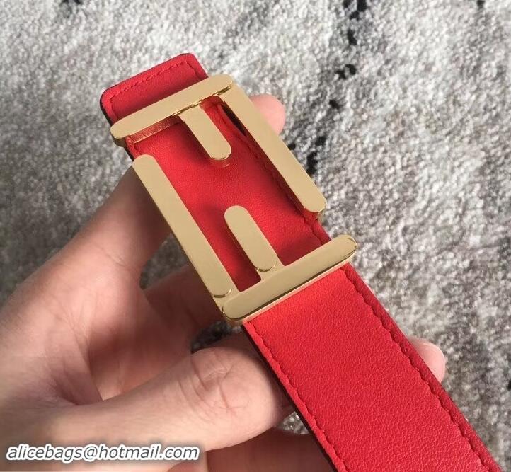 Luxury Fendi FF Buckle Belt in Calfskin 30mm Width 931050 Red