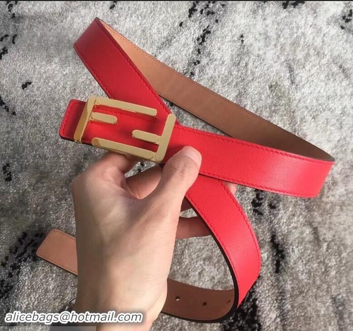 Luxury Fendi FF Buckle Belt in Calfskin 30mm Width 931050 Red