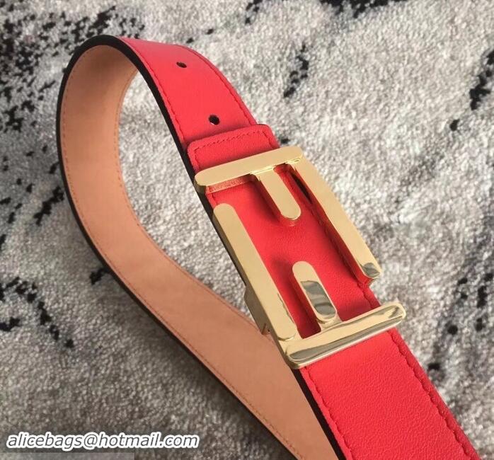 Luxury Fendi FF Buckle Belt in Calfskin 30mm Width 931050 Red