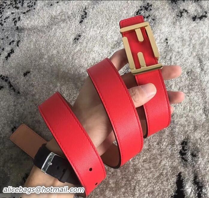 Luxury Fendi FF Buckle Belt in Calfskin 30mm Width 931050 Red