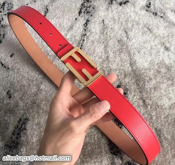 Luxury Fendi FF Buckle Belt in Calfskin 30mm Width 931050 Red