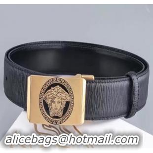 Good Product Versace Black Calfskin Leather Belt Golden Stereo Heads Buckle(99-722104)