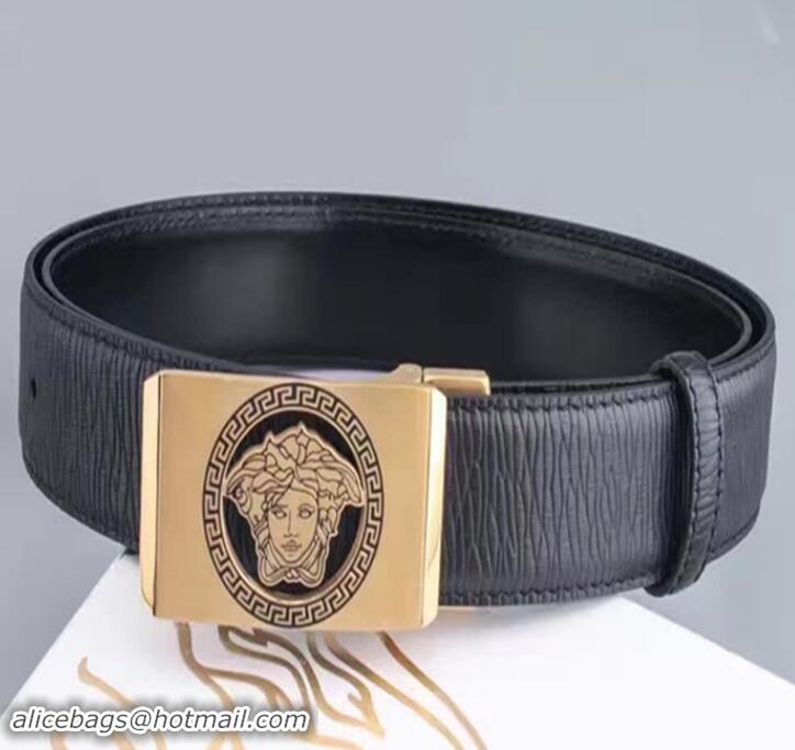 Good Product Versace Black Calfskin Leather Belt Golden Stereo Heads Buckle(99-722104)