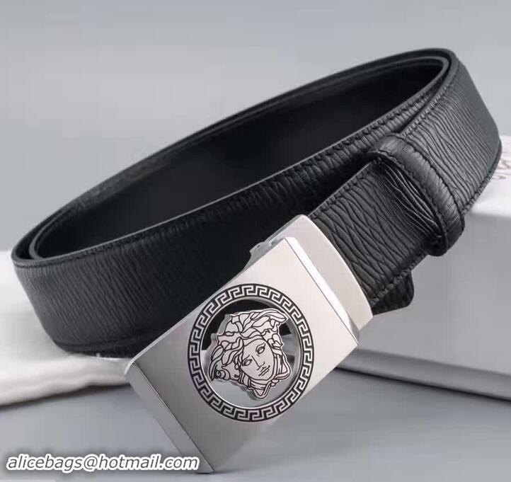 Discount Versace Black Calfskin Leather Belt Sliver Stereo Heads Buckle(99-722105)