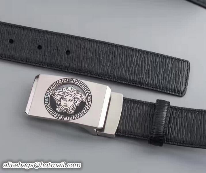 Discount Versace Black Calfskin Leather Belt Sliver Stereo Heads Buckle(99-722105)