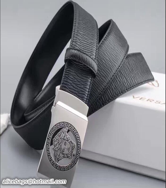 Discount Versace Black Calfskin Leather Belt Sliver Stereo Heads Buckle(99-722105)