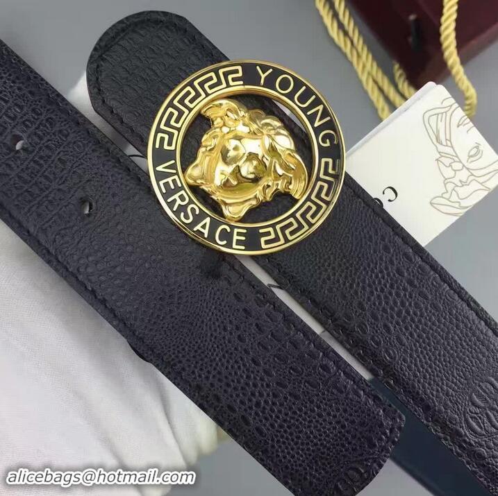 Duplicate Versace Calfskin Leather Medusa Round Buckle Belt(99-722106)