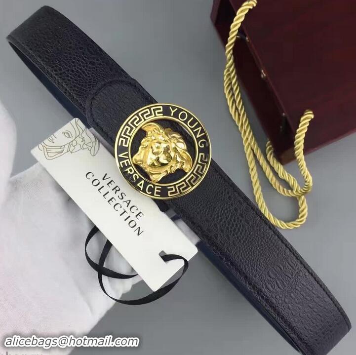 Duplicate Versace Calfskin Leather Medusa Round Buckle Belt(99-722106)