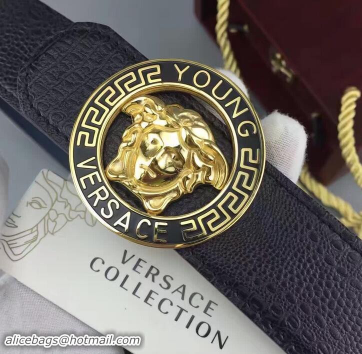 Duplicate Versace Calfskin Leather Medusa Round Buckle Belt(99-722106)