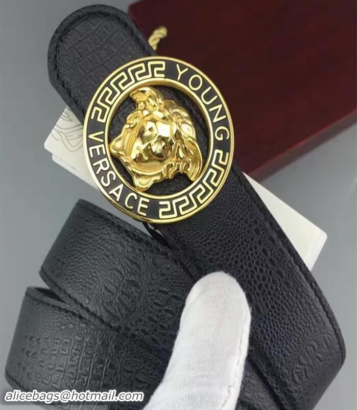 Duplicate Versace Calfskin Leather Medusa Round Buckle Belt(99-722106)