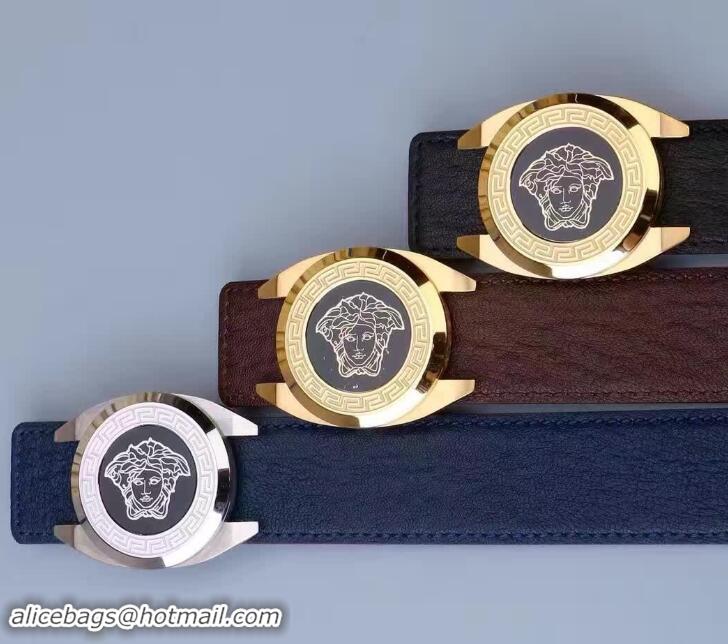 Sumptuous Versace Calfskin Leather Watch Style Round Buckle Belt(99-722108)